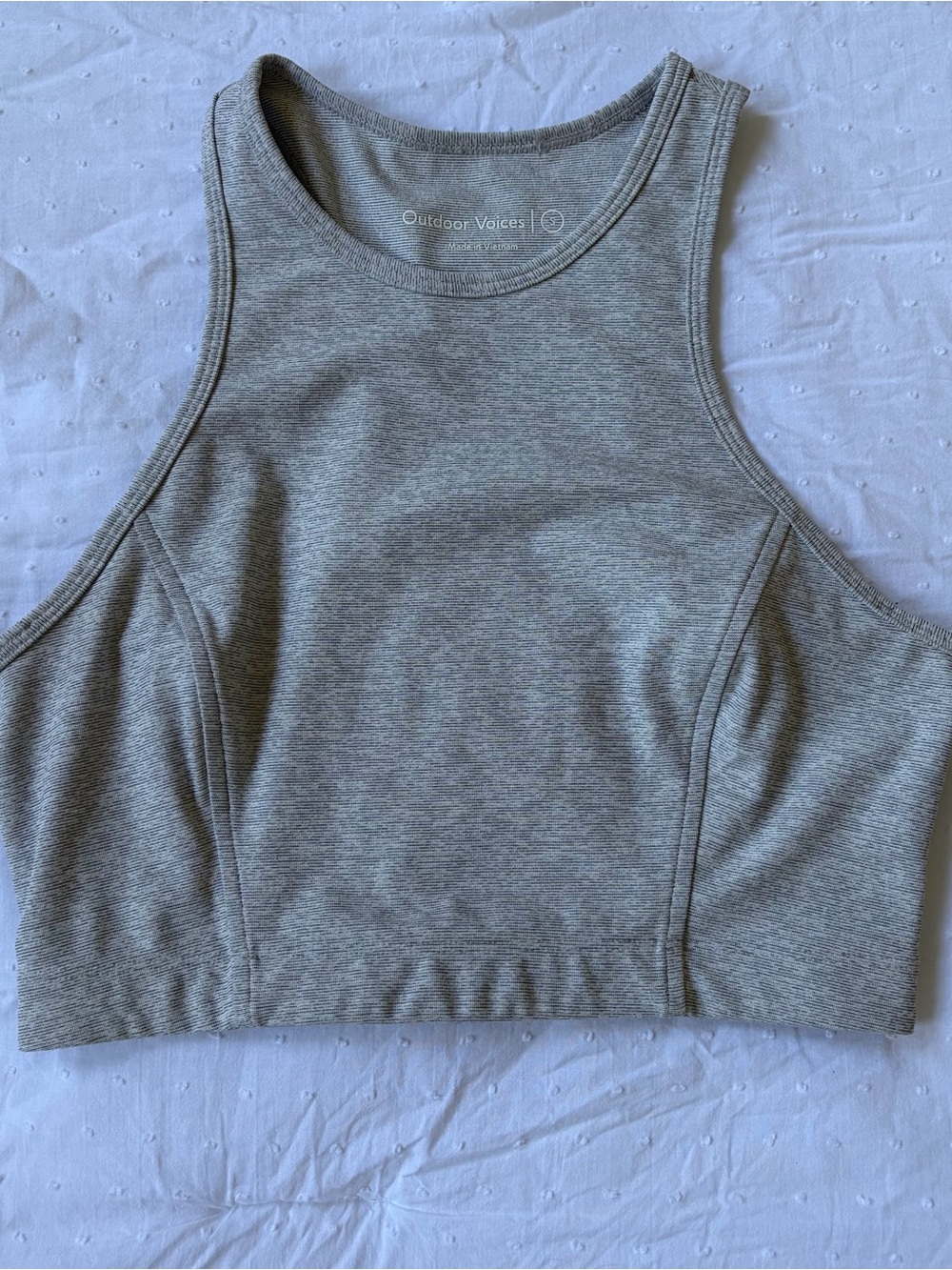 Outdoor Voices Athena Crop Sports Bra Top Gray Heather Small Racerback High Neck